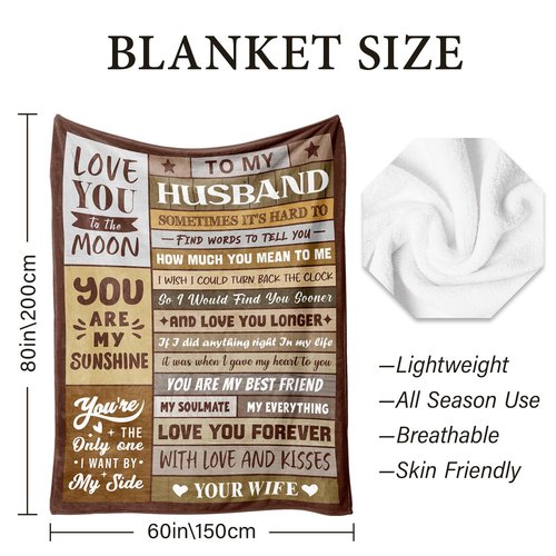 BAOERN Gifts for Husband from Wife - Valentines Day Gifts for Him - Birthday Gift for Husband - Anniversary Wedding Gift for Men - Best Husband's Ever Present - to My Husbands Blanket 60"x80"