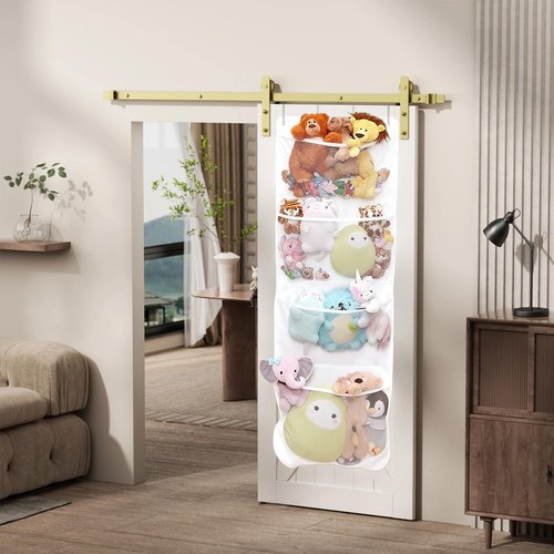 Stuffed Animal Storage,Stuffed Animal Hammock Net,The White 4-Compartment Pack Comes with 2 Hooks