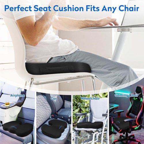 CushZone Seat Cushion - Memory Foam Relief for Sciatica, Tailbone & Back Pain - Black Orthopedic Coccyx Pillow