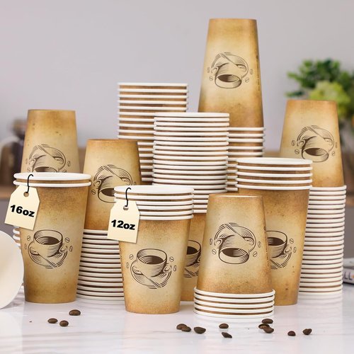 Clawsoff 12oz Disposable Paper Coffee Cups - Retro Design, Leak-Proof for Hot/Cold Beverages