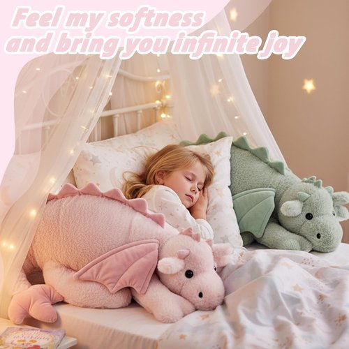 ARELUX Large 36in Cute Dragon Stuffed Animals Plush Toy Soft Pink Pterosaur Plushie Giant Fuzzy Dinosaur Pillow Plushies with Wings Cuddly for Friends Family Member