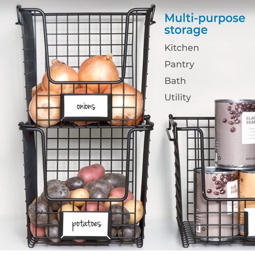 iDesign Classico Storage Basket with Handles for Pantry, Kitchen, Bathroom, Countertop, and Desk Organization, Stackable-Medium