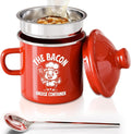 PGYARD Mini Bacon Grease Saver - 15oz Enamel Container with Strainer | Farmhouse Kitchen Fat Keeper, Dishwasher Safe - Red