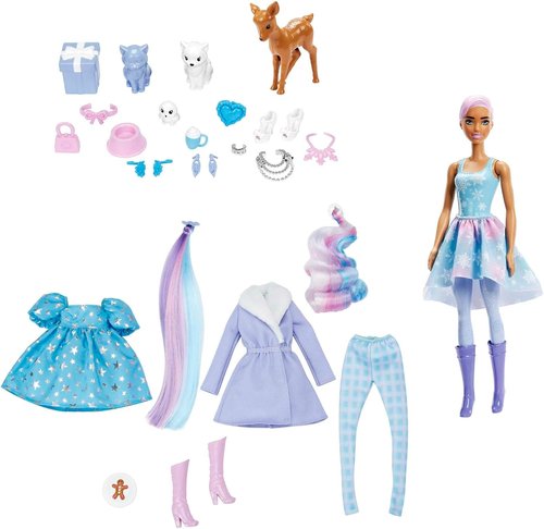 Barbie Color Reveal Advent Calendar - 1 Doll & 3 Pets with Clothes, Accessories & 25 Surprises for Kids