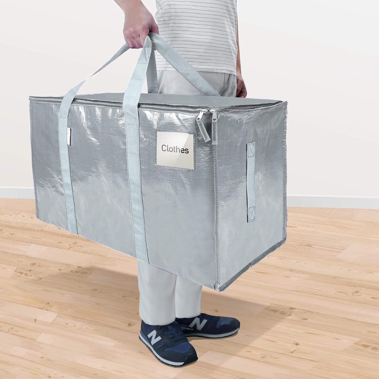 TICONN Extra Large Heavy-Duty Moving Bags - Durable Storage with Zippers & Handles | 6 Pack, Light Grey