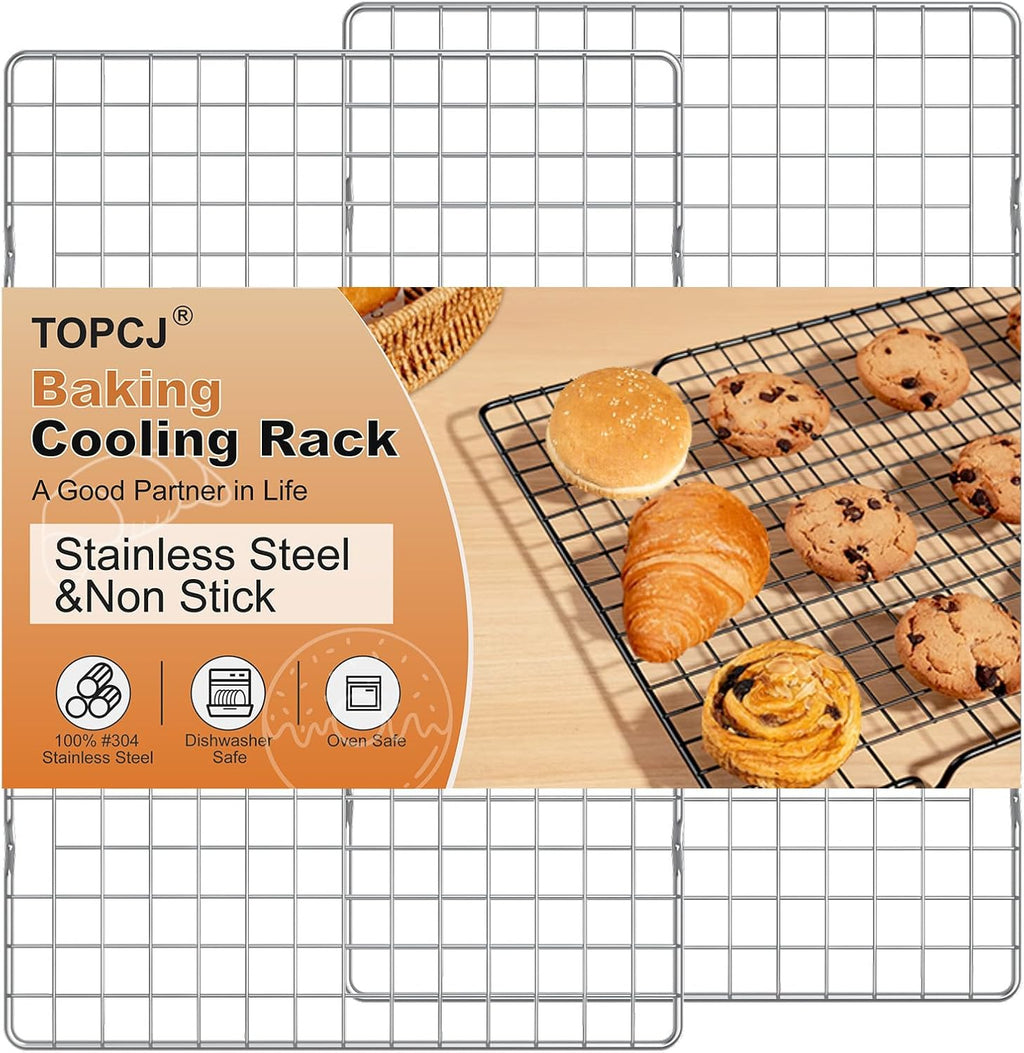 TOPCJ Cooling Rack Set - 2PCS Heavy Duty Stainless Steel Baking Rack | 10”x15” Non-Stick Design for Grilling & Roasting