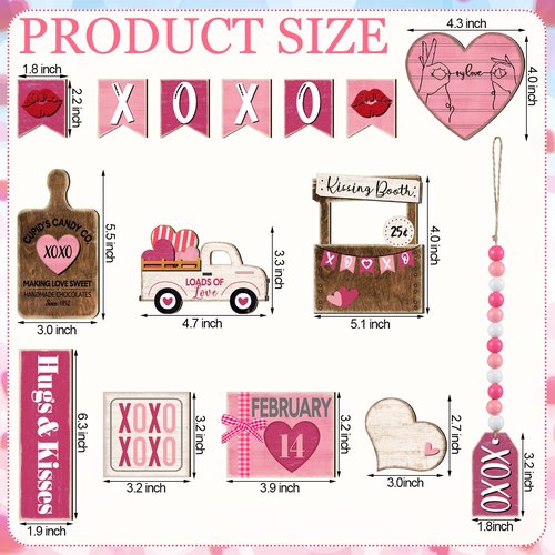 Marsui 19 Pcs Cute Retro Valentine's Day Tiered Tray Decor Set, Cartoon Pink Heart Wood Signs with Retro Be Mine My Love, Valentines Table Decor for Home Kitchen Living Room