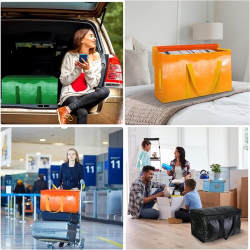 BALEINE 8-Pack Heavy-Duty Moving Bags - Oversized Storage Totes with Reinforced Handles (Light Yellow)