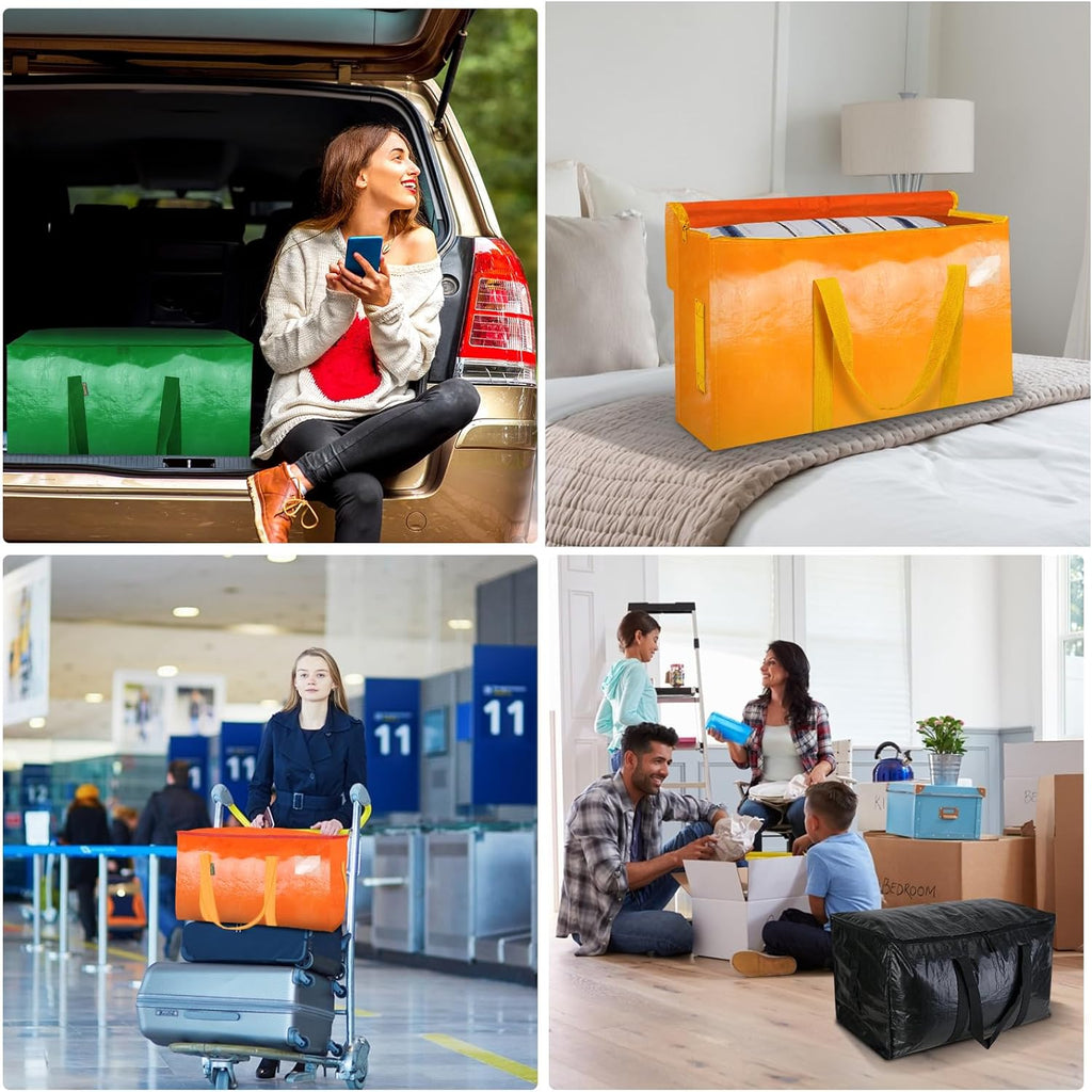 BALEINE Oversized Moving Bags - Heavy-Duty Storage Totes with Reinforced Handles | 4-Pack, Orange