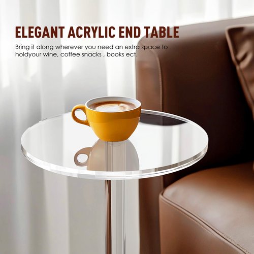 Cilinta 9.8" Round Clear Acrylic End Table - Modern Small Space Side Table for Living Room, Bedroom, Office, Outdoor | Sturdy, Easy to Install, Multi-Purpose