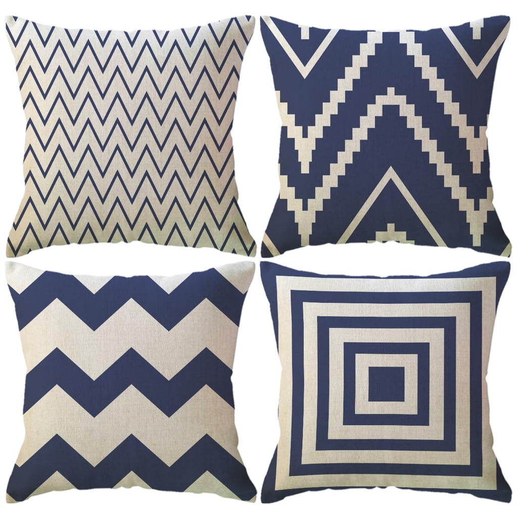 ULOVE LOVE YOURSELF Square Decorative Throw Pillows Cushion Covers Blue Beige Stripes Modern Geometry Print Home Pillowcases 18 X 18 Inch,4 Pack for Sofa Couch