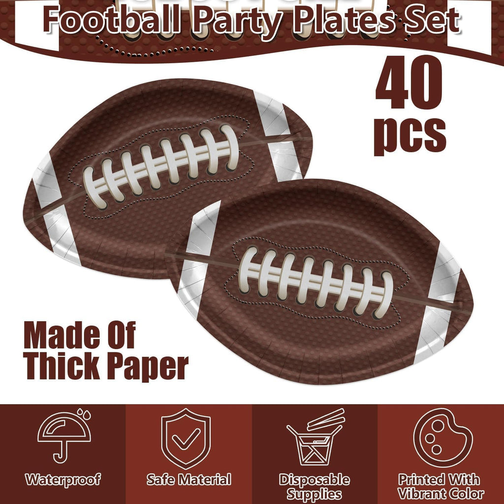 PIXHOTUL 40 Pcs Football Shaped Plates, Football Party Decorations Football Party Plates Football Disposable Paper Plates for Kids Men Football Birthday Party Tailgate Party Football Game Day (40)