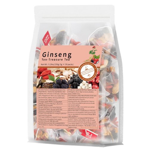 Ginseng Ten Treasures Tea,Kidney Tea for Women and Men,Natural Herbal Blend,Traditional Chinese Herbal Tea,More herbs,Wolfberry,Maca,Mulberry,Kidney Detox Cleanse Teabag,5.20oz/30teabags