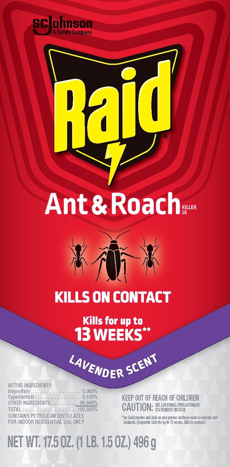 Raid Ant & Roach Killer Spray - Long-Lasting Lavender Scent, 17.5 oz (Pack of 2)