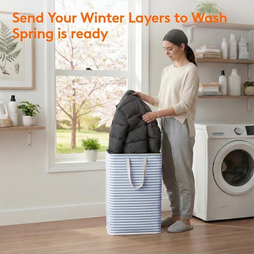 Lifewit Laundry Basket - 80L Collapsible Hamper with Reinforced Handles | Waterproof Design in Grey & Blue