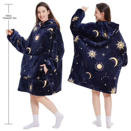 Aemilas Wearable Blanket Hoodie - Cozy Sherpa Blankets Sweatshirt Gifts For Women Men, Warm Fuzzy Hooded Blanket With Giant Pocket(Star)