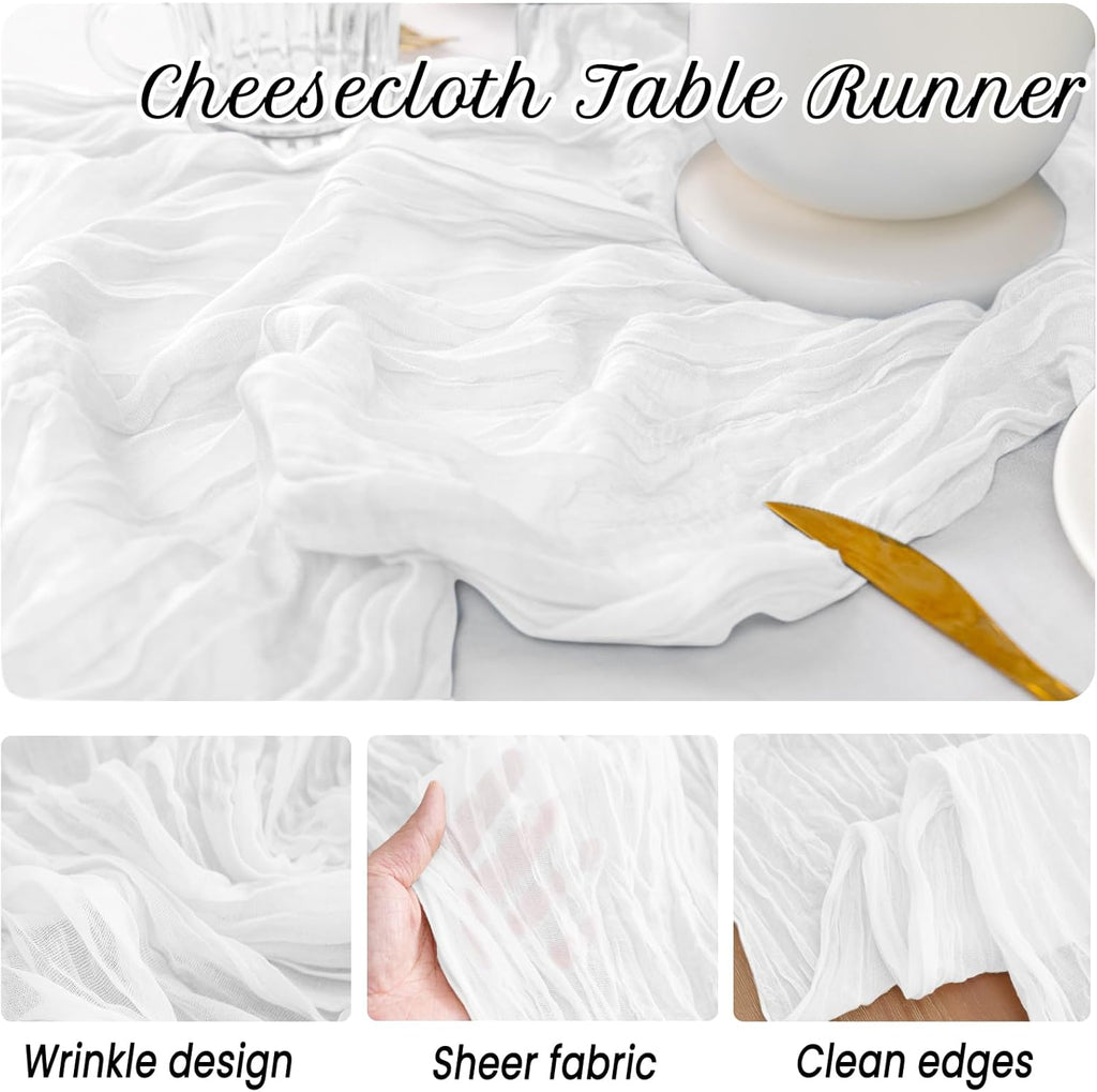 Skiennix 12 Pack White Spring Easter Table Runners - 10FT Boho Gauze Cheesecloth | 21 x 120 Inch for Weddings & Parties