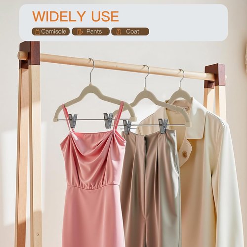 Flottian Velvet Pants Hangers - 24 Pack Adjustable Clips | Space-Saving Non-Slip Design in Beige