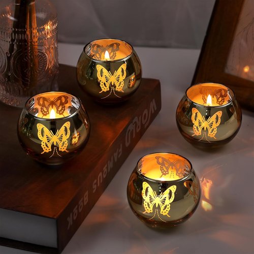 Gold Votive Candle Holders Set - 12 PCS Decorative Tea Light Holders with Butterfly Pattern for Events & Holidays
