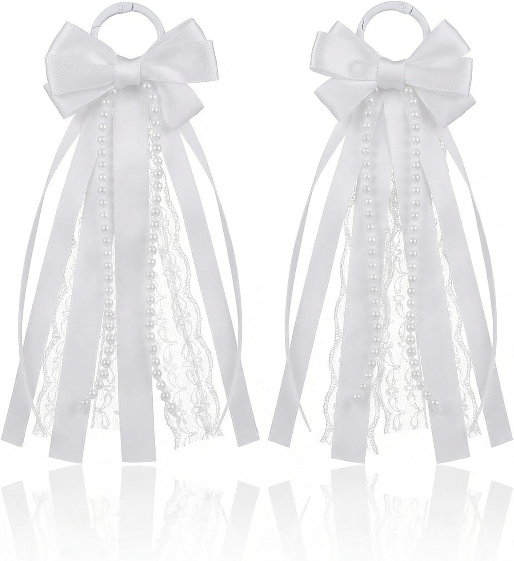Skiennix White Boot Bows - Satin Ribbon Cowboy Bow Decor for Women | 2 Pcs Holiday Shoe Accessories