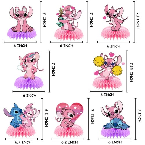 Stitch birthday party supplies, 8Psc honeycomb center decorations, Stitch party decorations, double-sided desktop decorations, center decorations for parties