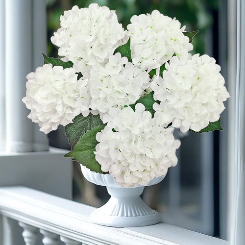6PCS White Hydrangea Artificial Flowers, Bulk Silk Fake Flower with Stems, Faux Hydrangeas Bouquets for Home Décor, Wedding, Party, and Office Table Centerpieces.