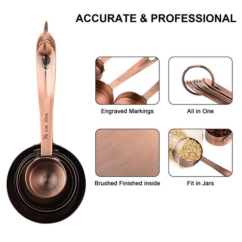 Nstezrne Copper Measuring Cups and Spoons Set 17 for Dry & Liquid, Metric & Us Stainless Steel Measuring Cups and Spoons Set with Leveler for Kitchen & Baking with 3/4 & 2/3 Measurer Cup