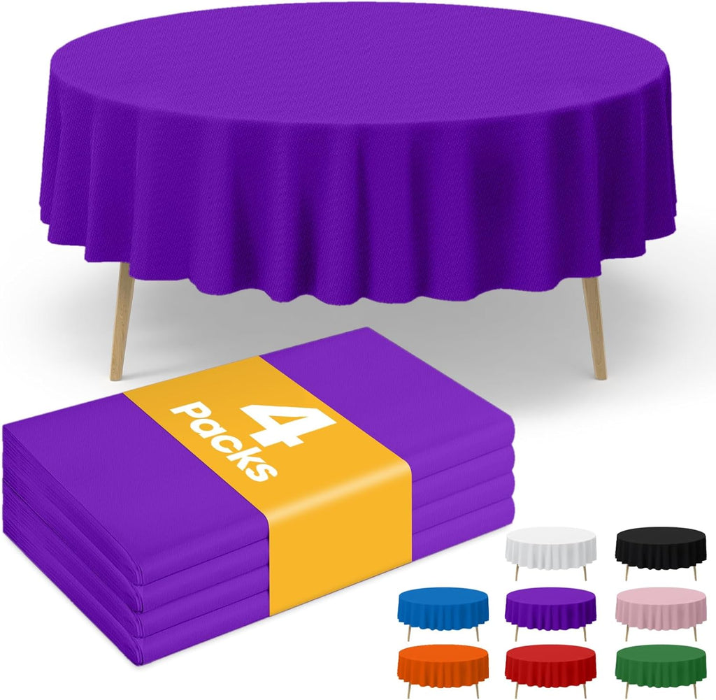 Niuara Purple Plastic Tablecloth - 84" Round Disposable Covers for Holiday & Easter Parties | 4 Pack