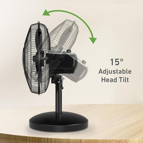 Holmes 12-Inch Oscillating Table Fan - 3 Speeds, 75° Wide Angle, Adjustable Tilt, Quiet for Home & Office - Black