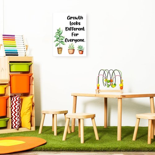 Growth Looks Different for Everyone - Inspirational Quotes Wall Art | Potted Plant Canvas Decor for Therapy & Counseling