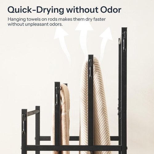 HOOBRO 4-Tier Free Standing Towel Rack for Bathroom, Blanket Rack Stand, 23.6" L x 15.9" W x 40.7" H, Freestanding Quilt Stand, Blanket Display Holder for Bedroom, Industrial Style, Black BK07LB01