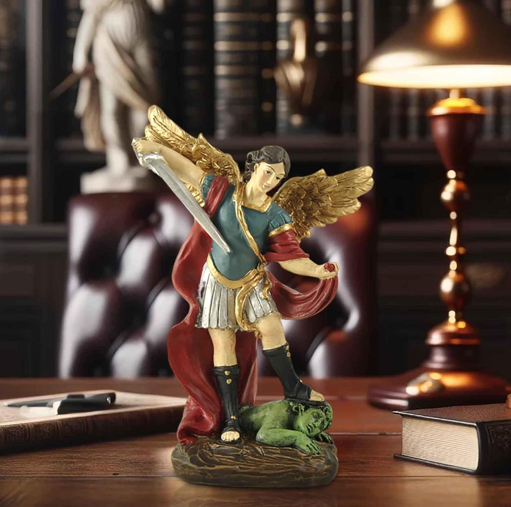 San Miguel Archangel Statue - Saint Michael Defeats Lucifer | Religious Collectible Angel Figurine, 5.31” H