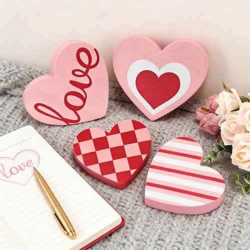 Cherica Valentines Day Decorations Wooden Signs，Heart Shaped Decor for Galentines,Romantic Valentines Day Decortions for Home,Tiered Tray,Shelf,Mantel,Party in 4 Styles