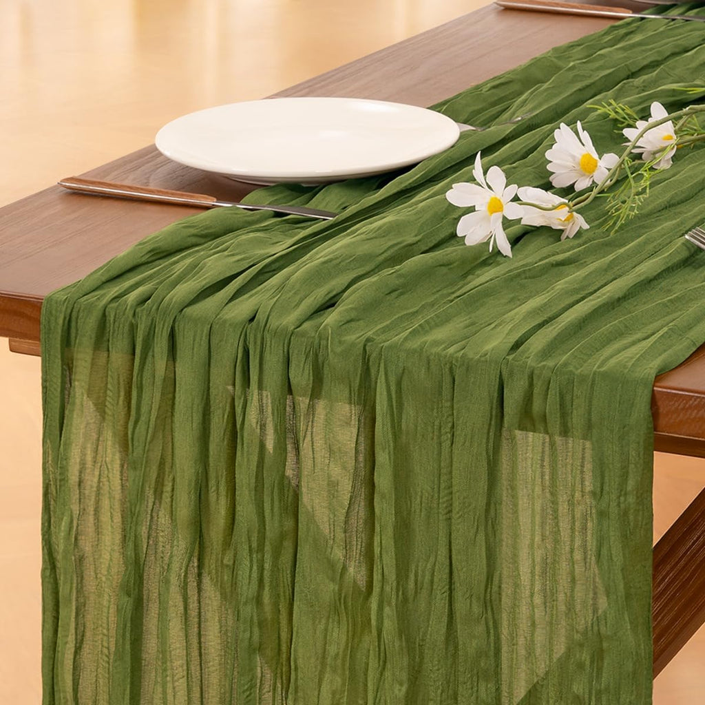 Socomi Cheesecloth Table Runner - 120 Inch Boho Rustic Green for Easter & Spring Decor | Perfect for Weddings, Parties, and Home Decor