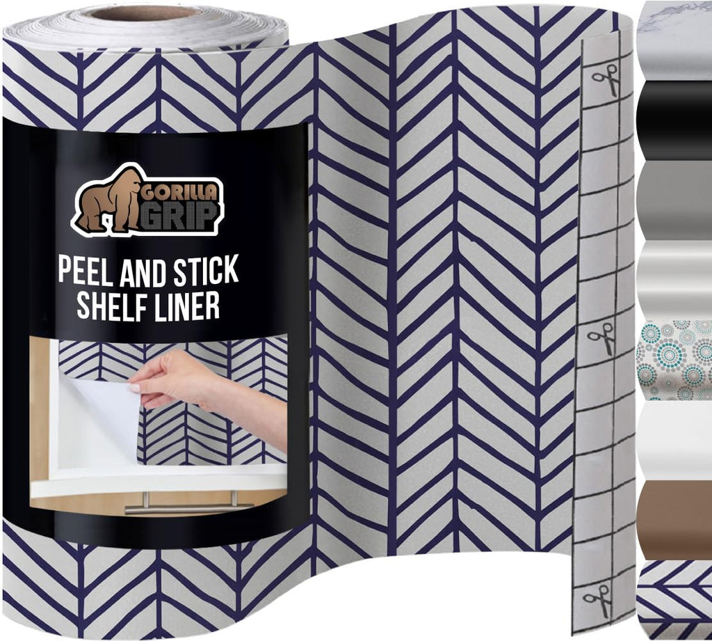 GORILLA GRIP® Peel and Stick Paper, Removable Cover for Books, Shelves, Countertops, Drawers, Cabinets and Crafts, Easy Install Kitchen Decor, Shelf, Drawer, Cabinet Liners, 17.5 in x 10 FT Blue White