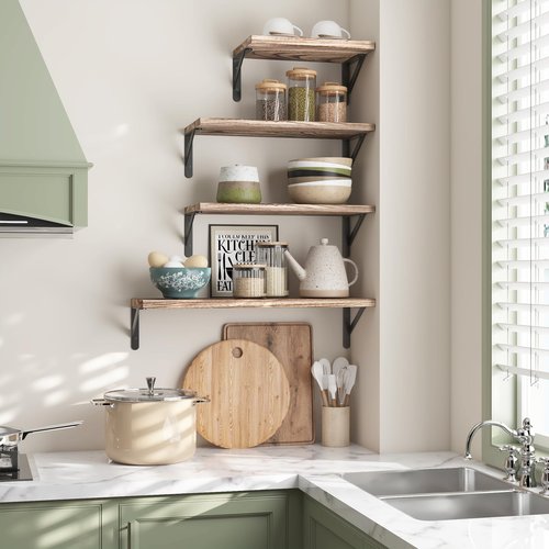 YGEOMER 4 Pack Wall Shelves Floating Shelves for Bedroom, Bathroom Storage, Living Room and Kitchen Farmhouse Decor(Different Sizes)