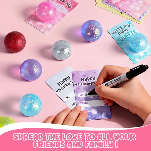 JolliBrix 24 Pack Valentines Day Cards for Kids School with Stress Balls, Valentine's Day Gifts for Kids Party Favor, Classroom Exchange Prizes, Valentines Day School Exchange Gifts