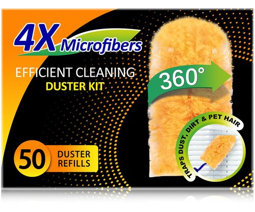 Duster Refills 50 Counts, 360° Heavy Duty Multi Surface Duster Refills for Cleaning, Compatible with Swiffer Dusters