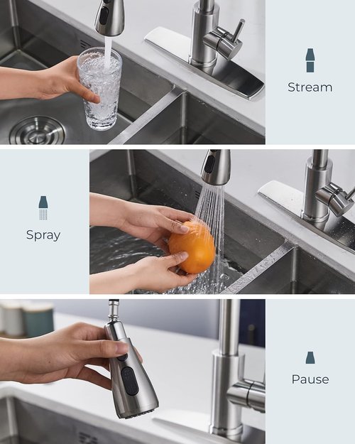 FORIOUS Kitchen Faucet - Pull Down Sprayer, Brushed Nickel Finish, High Arc Design for Farmhouse & RV Use