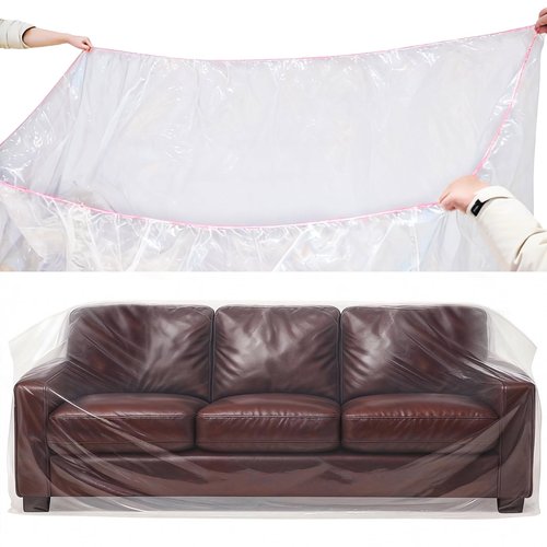 Lanboon Plastic Couch Cover Furniture Cover with Elastic Band, Clear Sofa Cover Protector for Moving and Storage, Waterproof & Dustproof Moving Bags for Couch Slipcover 92W x 42D x 42H Inches (Sofa)
