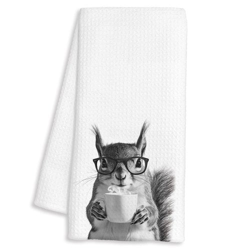 FTKBGHY Funny Squirrel Coffee Kitchen Towels, Gifts for Squirrel Lovers, Animal Lover Gifts Decorative Dish Hand Tea Towels for Kitchen Coffee Bar Decor, 16x24 Inch