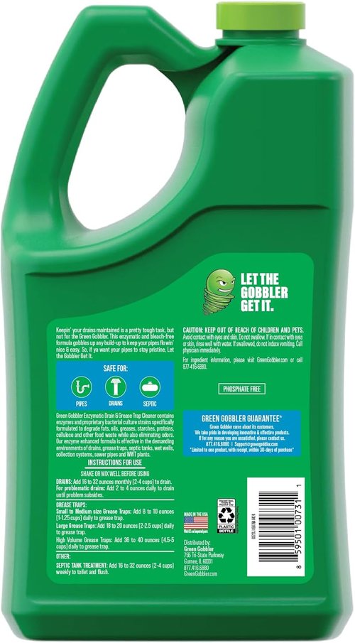 Green Gobbler Enzyme Drain Cleaner - Breaks Down Grease, Fat & Odors in Sewer Lines | 1 Gallon