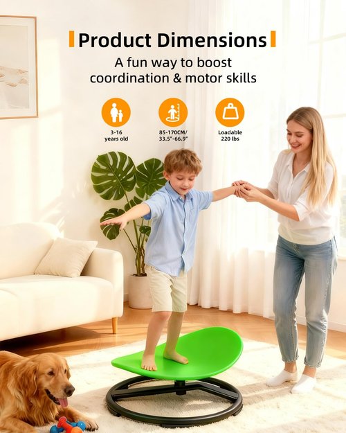 UIIKOLB Spinning Chair for Autistic Kids - Sensory Swivel Seat with 220 lbs Weight Capacity & Non-Slip Base, Improves Balance & Coordination, Sit and Spin Sensory Toy for ADHD/Autism, Ages 3+ (Green)