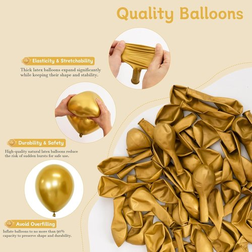 Gold Balloons | 60 PCS Metallic 12-Inch Gold Balloons for Birthday, Baby Shower & Party Decor