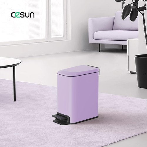 Cesun Stainless Steel Small Bathroom Trash Can - Soft Close Lid & Step Pedal, 6L | Purple Finish