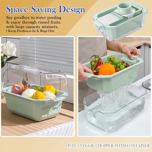 GEHEN Kitchen Pro-Series 9-in-1 Vegetable Chopper - 6 Blades, Mandoline Slicer & 5 Quart Storage Basket