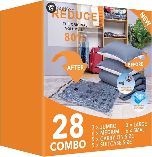 GONGSHI Vacuum Storage Bags - Space Saver Seal Bags for Clothing & Comforters | 28 Combo Set