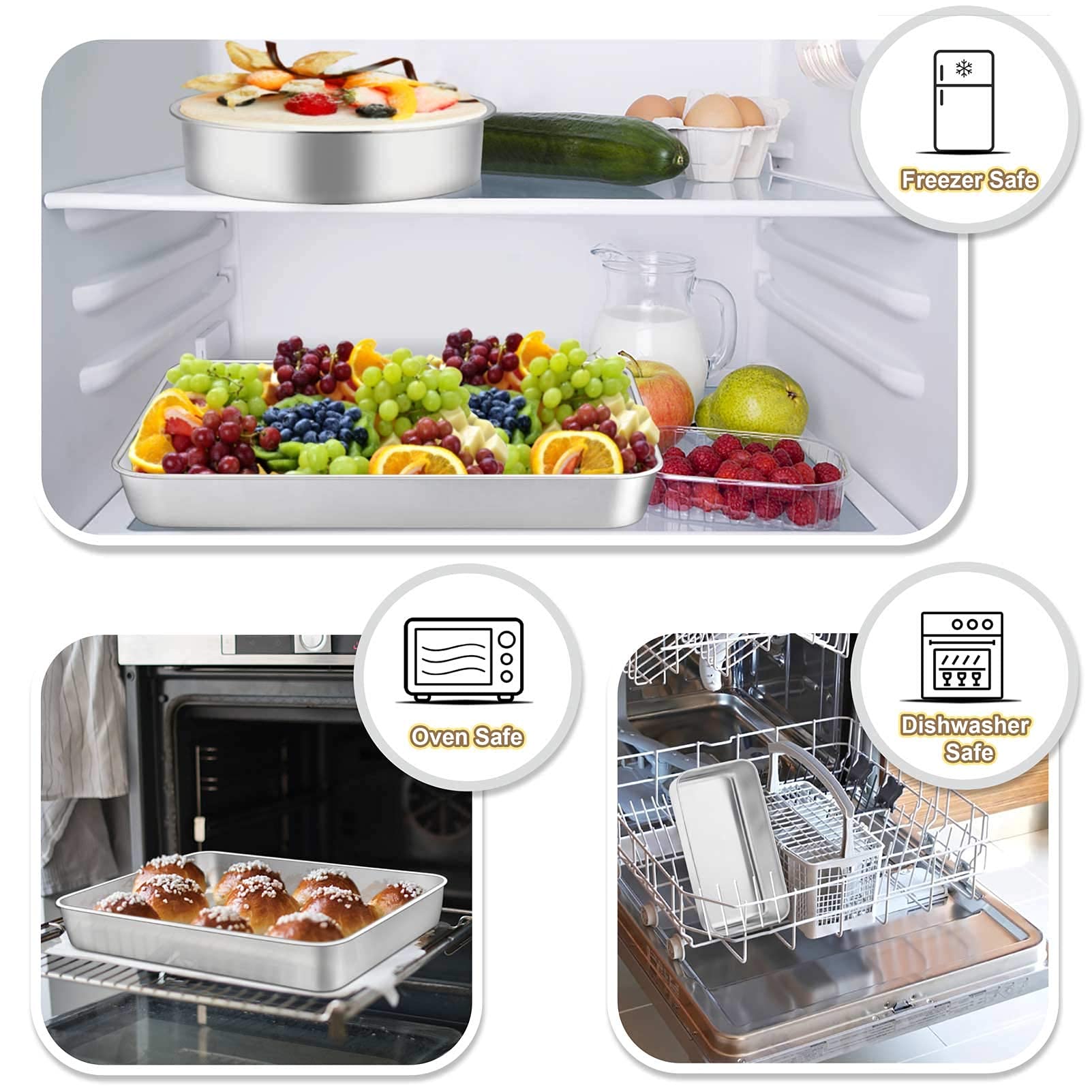 TeamFar Stainless Steel Bakeware Set of 11, Toaster Oven Baking Pan Set, Lasagna Pan, Square & Round Cake Pan, Loaf Pan & Muffin Pan, Healthy & Heavy Duty, Dishwasher Safe & Smooth