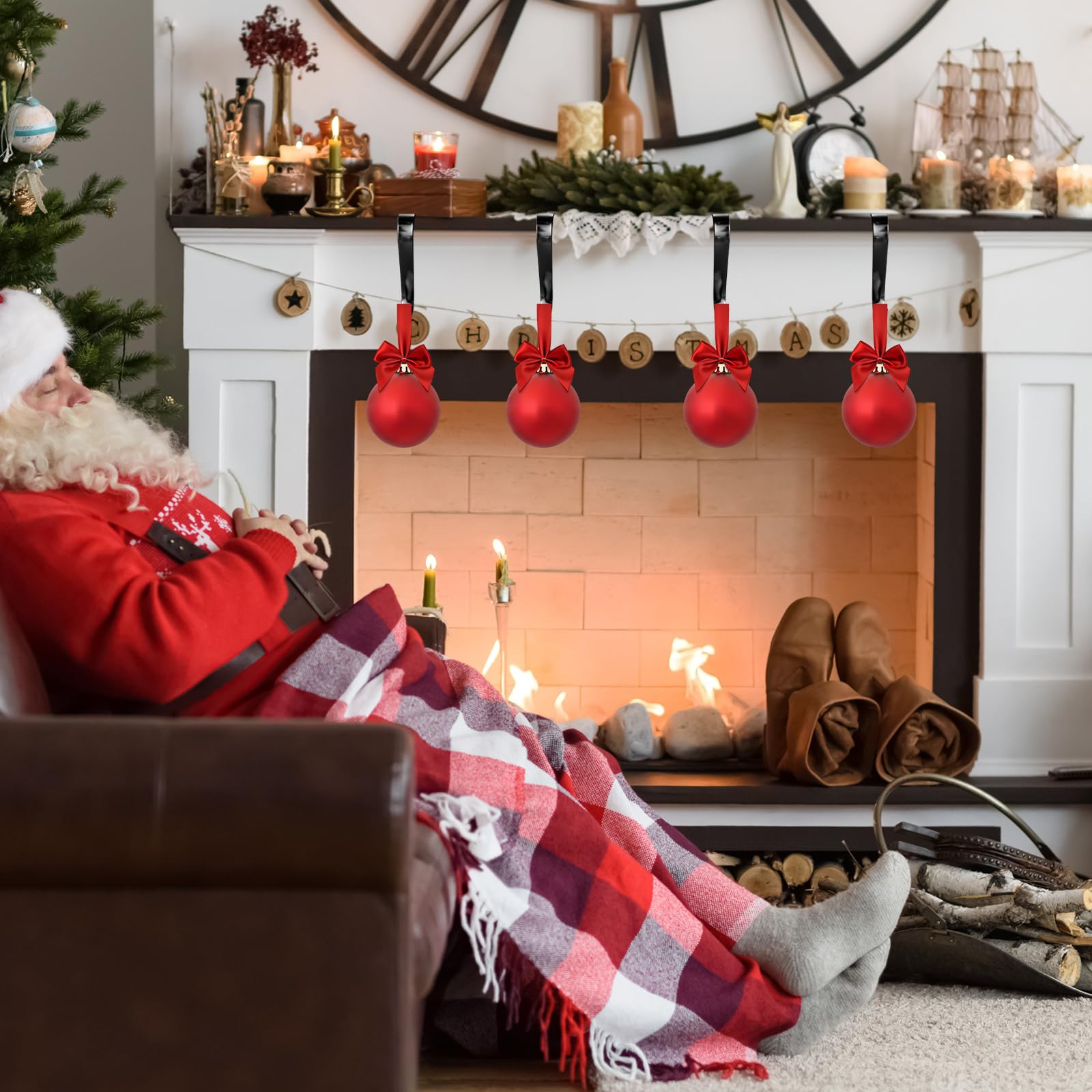 Poualss Christmas Stocking Holders Metal Stocking Hangers Non-Slip Christmas Stocking Hooks for Fireplace Mantle (Black)