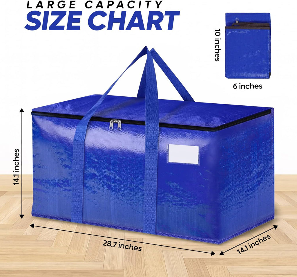 Skiennix Extra Large Moving Bags - Heavy Duty Clothes Storage Tote with Strong Zipper & Handles | 4 Pack
